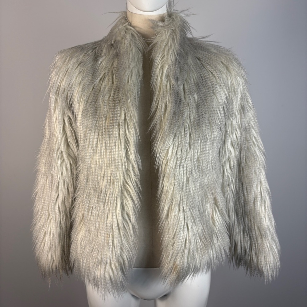 Abercrombie Youth Gray Faux Fur Jacket Shaggy Soft Cozy M